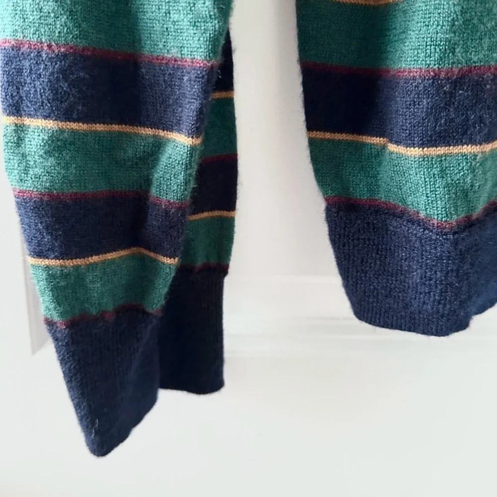 J. Crew Green Blue Striped Crewneck Sweater Merino Wool Mens Sz Medium Slim Fall